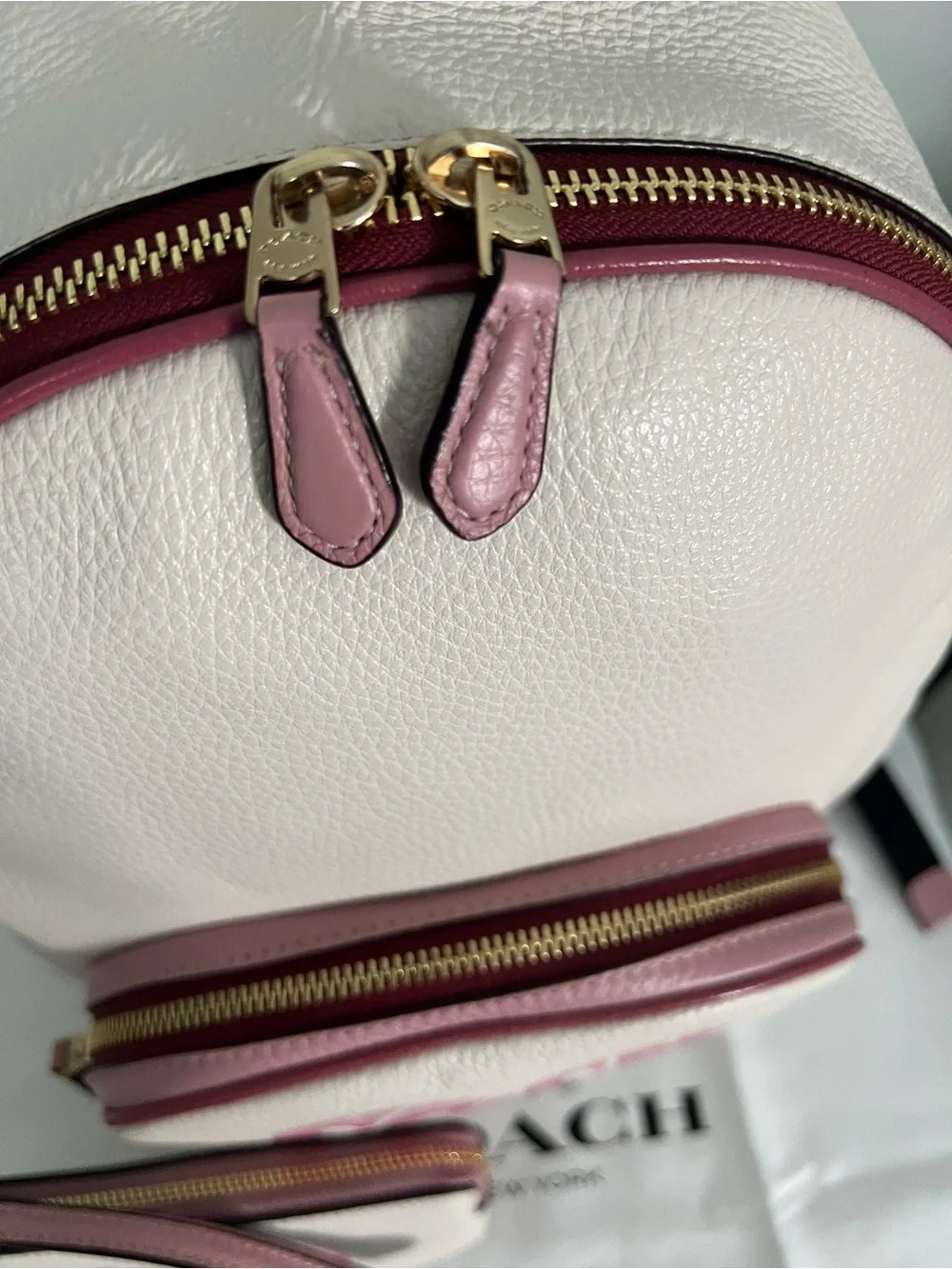 Coach Rare Court Stripe Heart Motif Backpack With Matching Wristlet